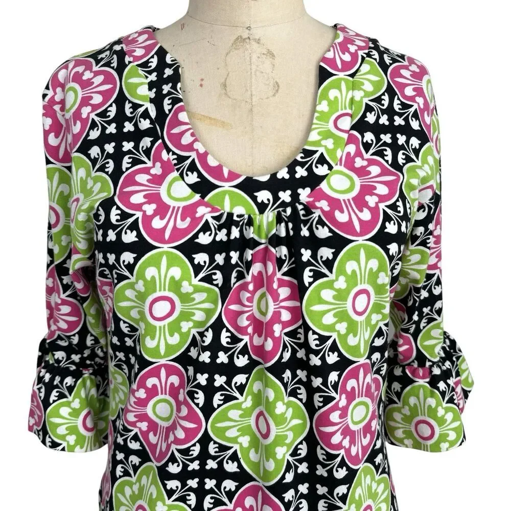 Tracy Negoshian Ponte Knit Dress L Ruffle Country Club Colorful Preppy Resort - Picture 5 of 16